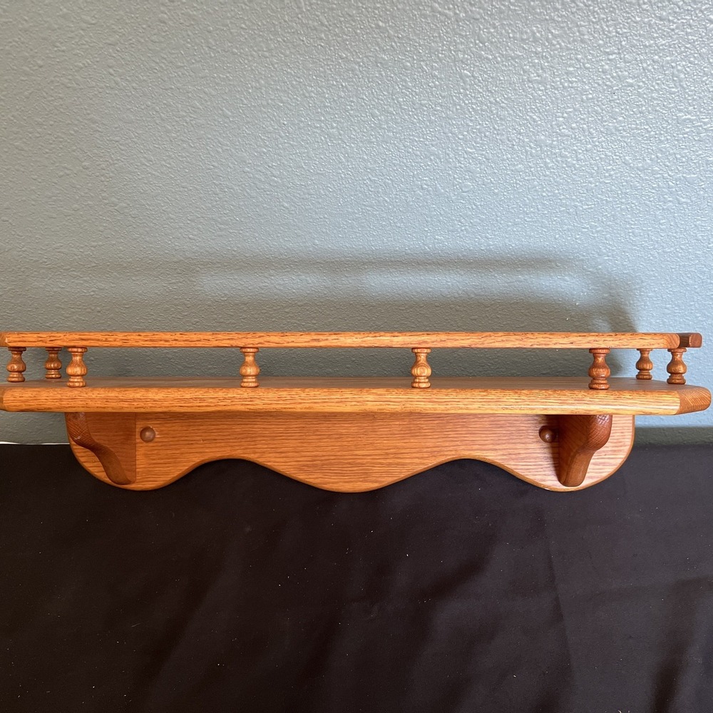 VTG Solid Oak Wood Display Wall Shelf Hanging Spindle Railing Farmhouse 24x8x6